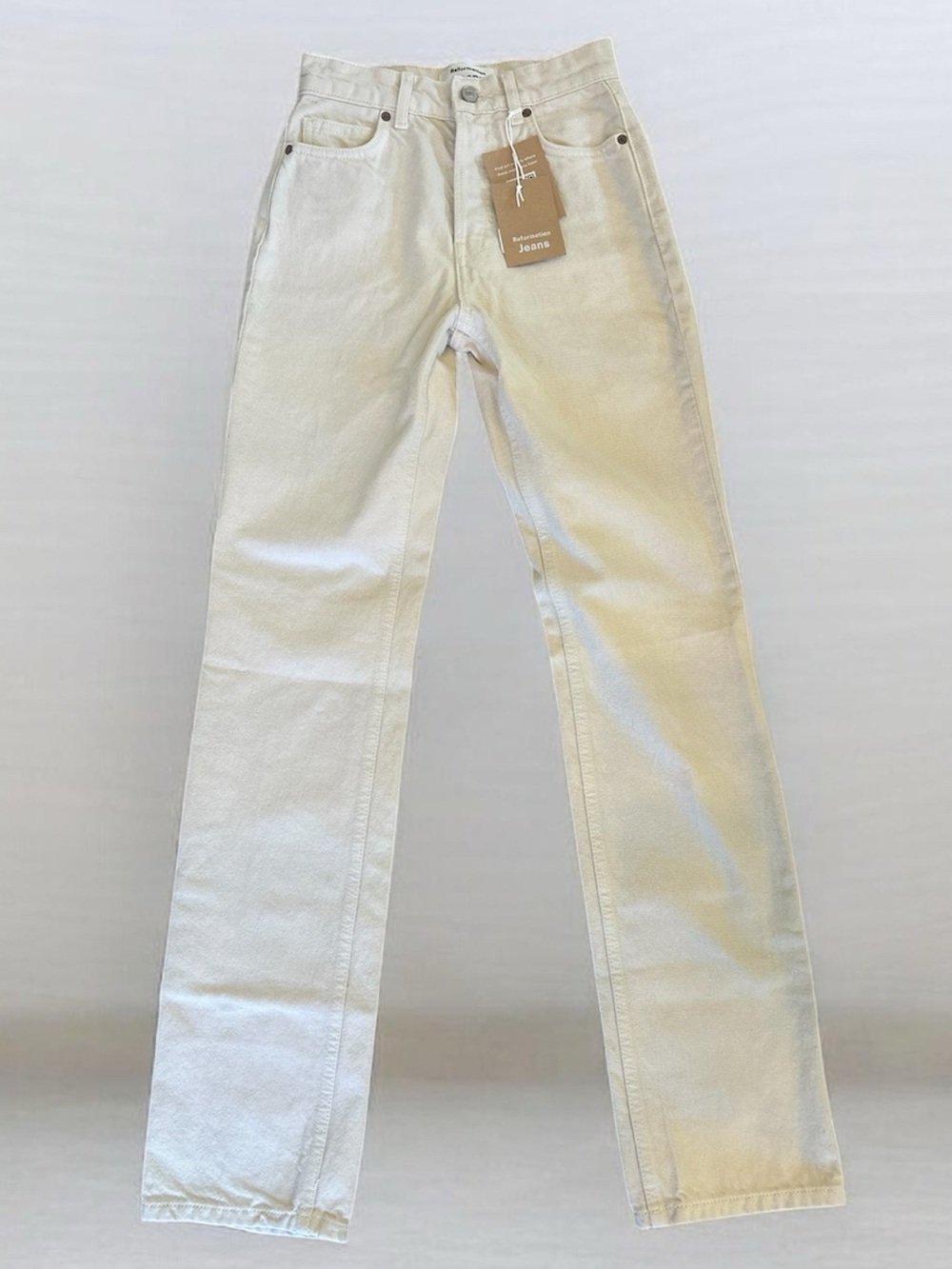 Reformation Cream Cynthia High Rise Straight Leg Jeans 100% Cotton tomato girl